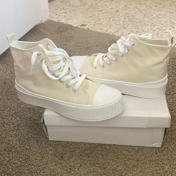 Women's Beige High-Top Sneakers - Picture 3 of 7